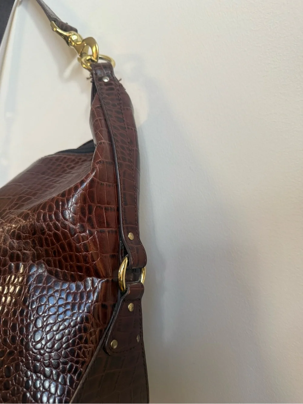 Ralph Lauren Dark Brown Croc-Embossed Shoulder Bag